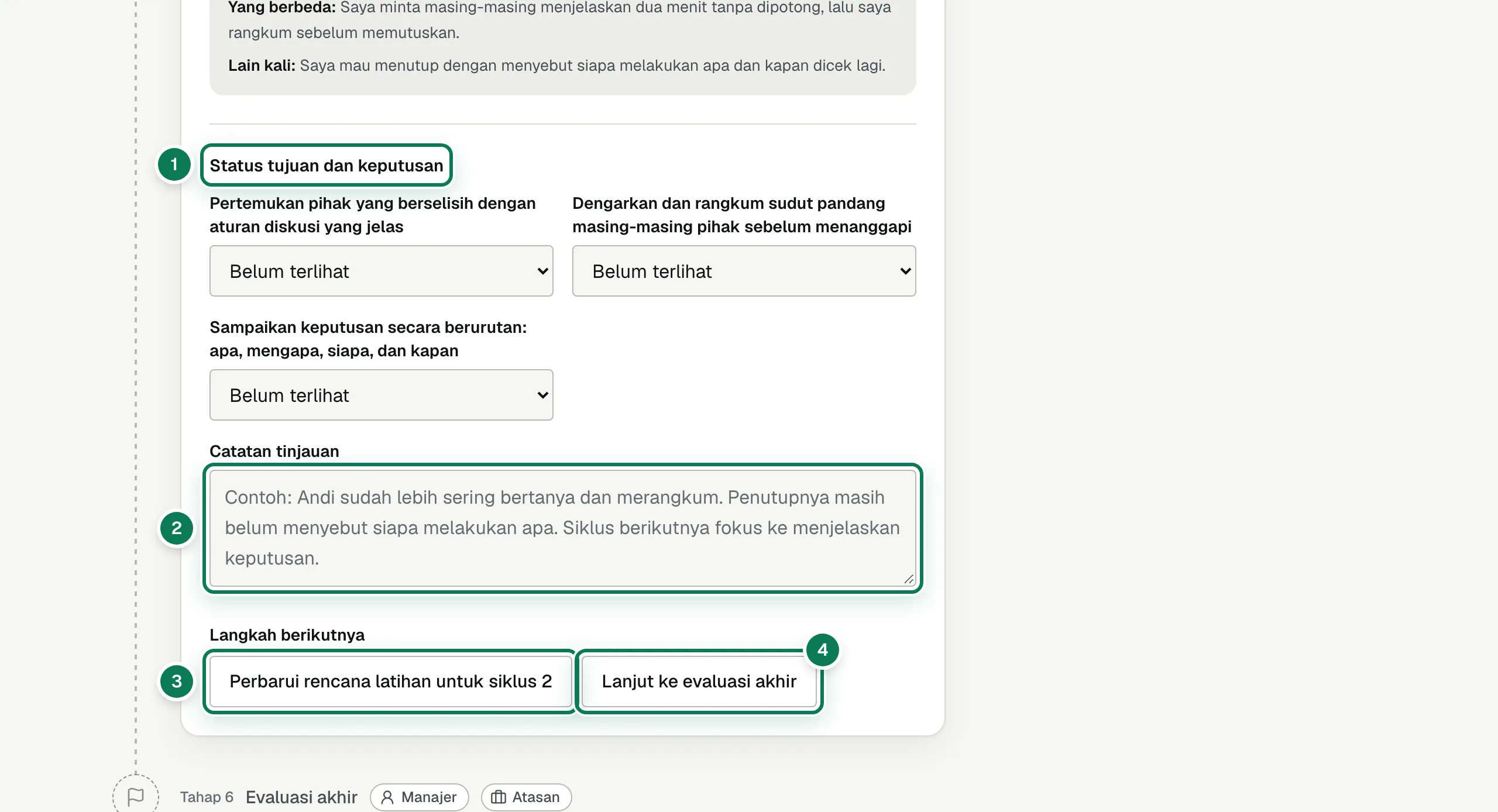 Status tujuan dan keputusan.