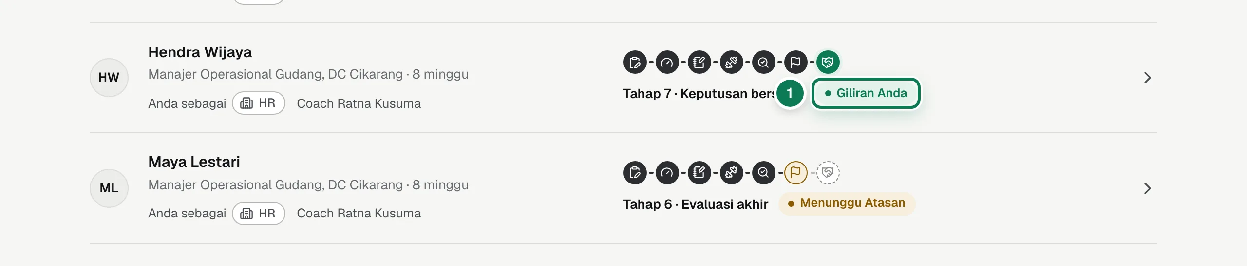 Daftar program, satu program menunggu HR, satu lagi menunggu atasan.