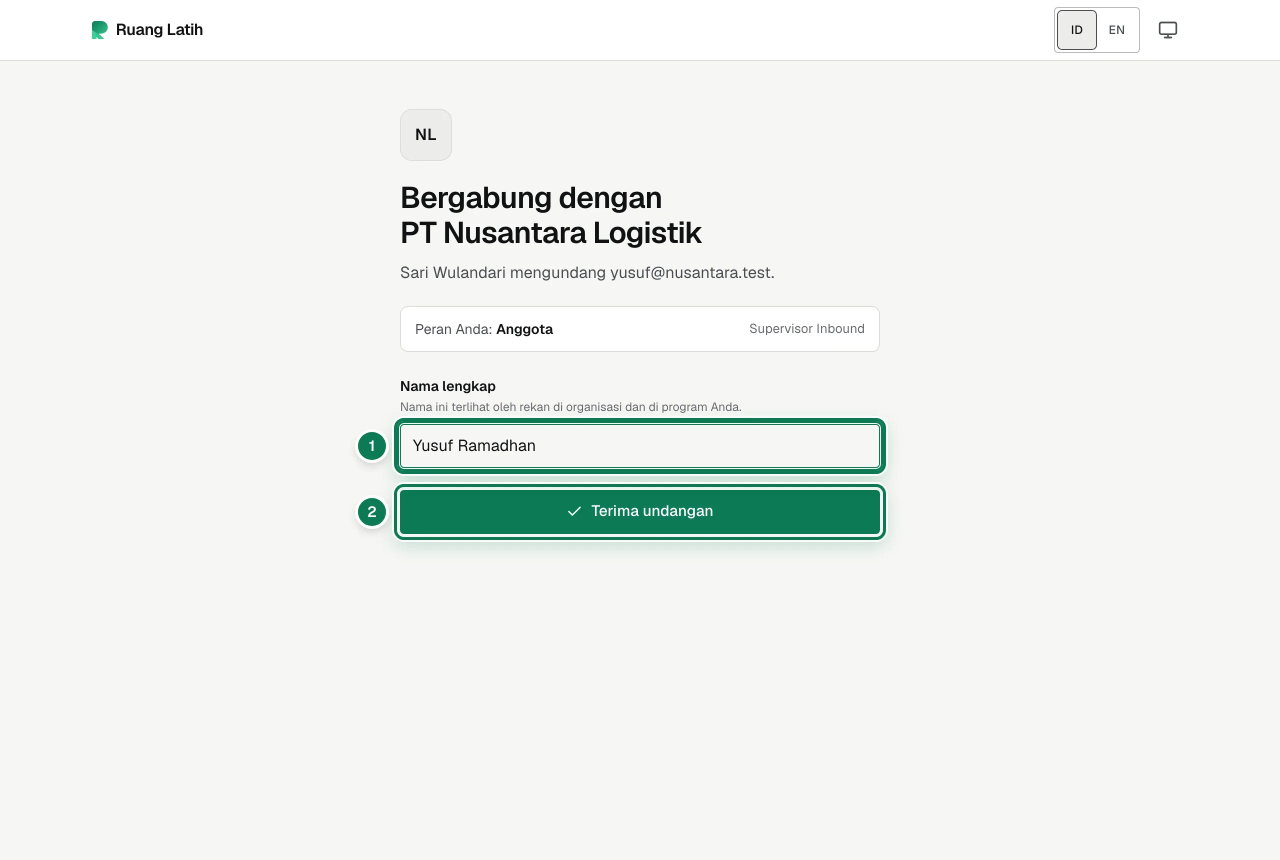 Undangan yang dibuka oleh seseorang yang belum memiliki akun.