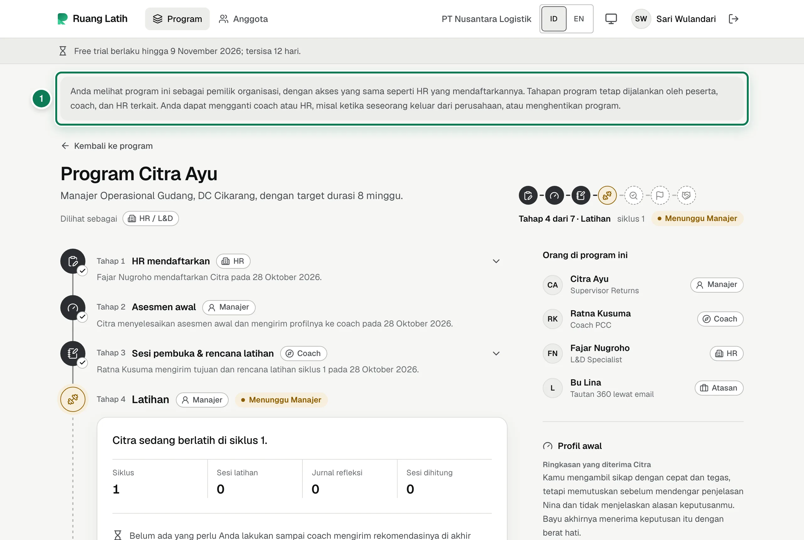 Pemilik melihat program yang dibuat admin.