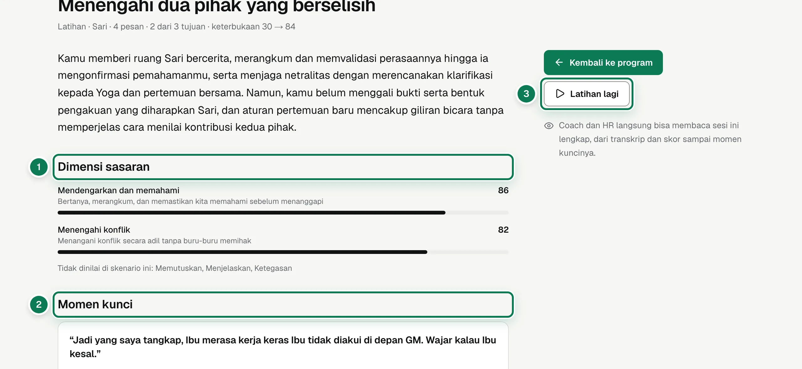 Hasil sesi latihan.