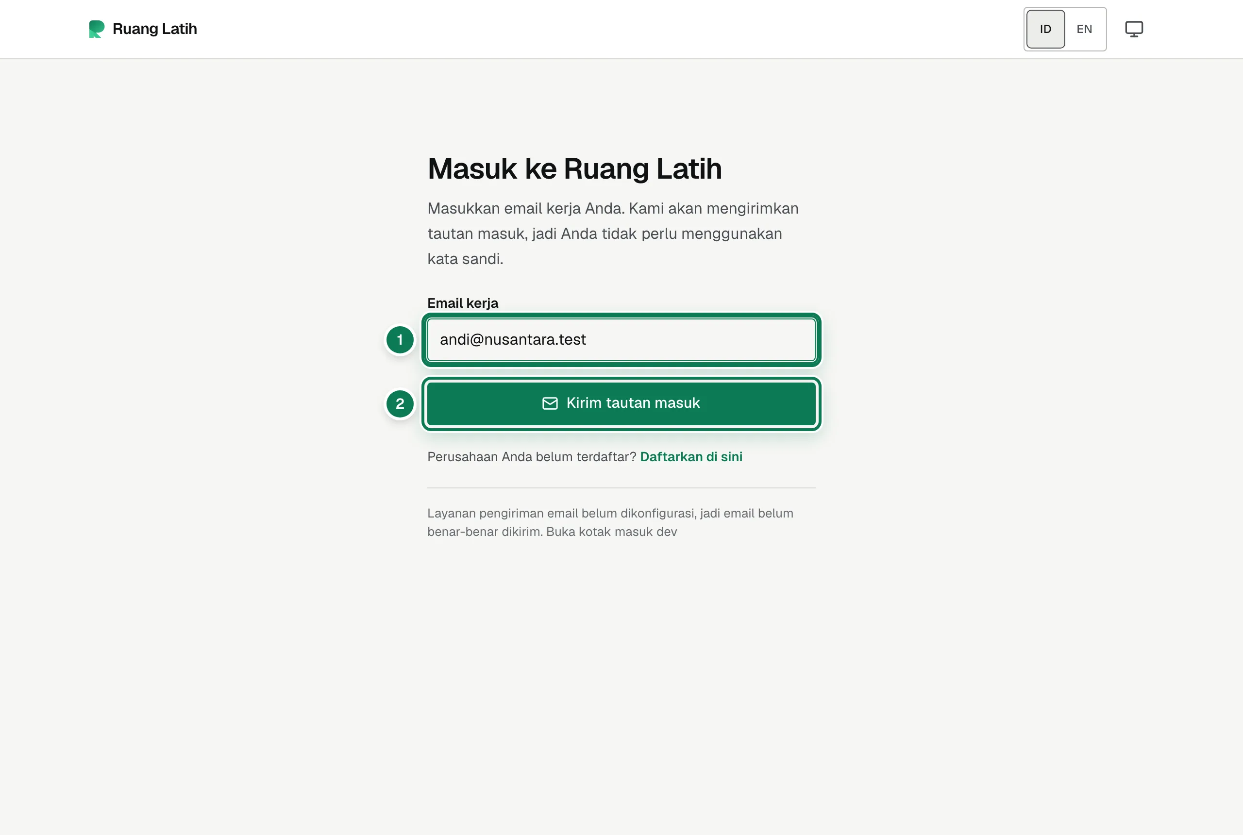Halaman masuk.