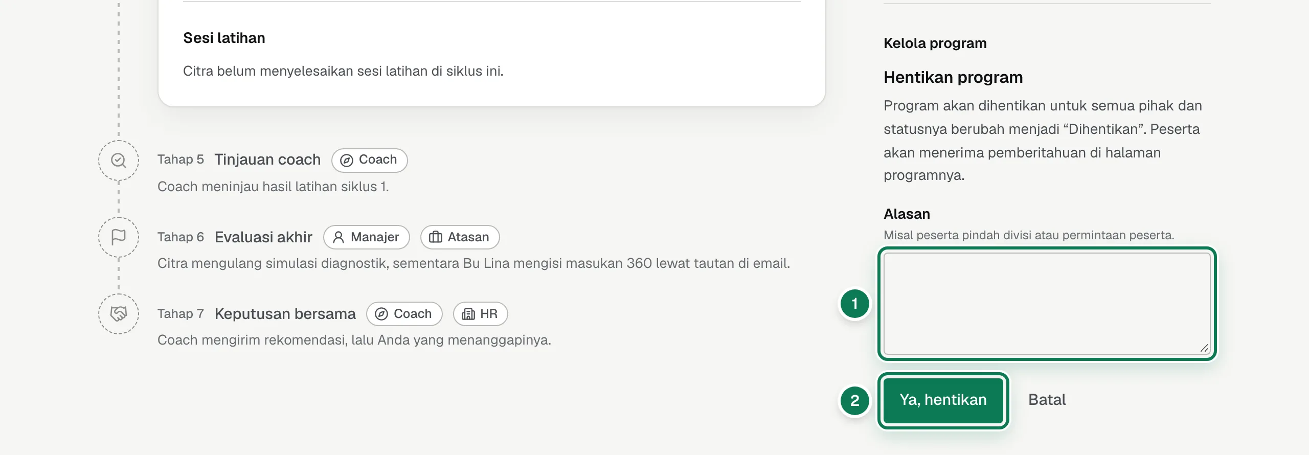 Menghentikan program.