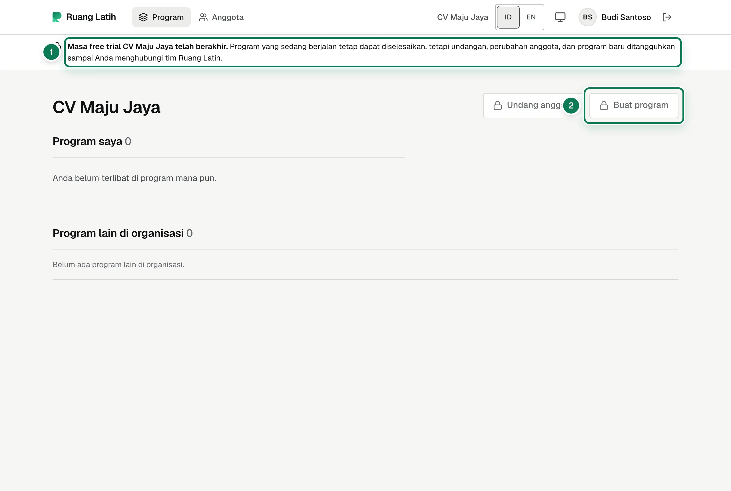 Organisasi yang free trial-nya sudah berakhir.
